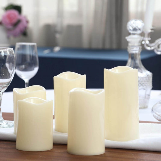 Set of 5 LED Flickering Pillar Candles Color Changing Ivory with Remote - Battery Operated 4