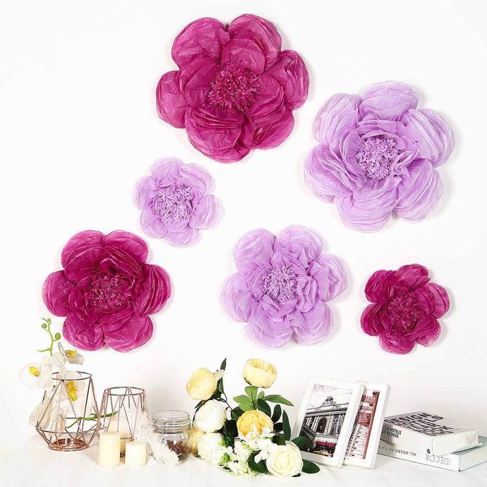 Set of 6 Lavender Eggplant Giant Peony 3D Paper Flowers Wall Decor - 12