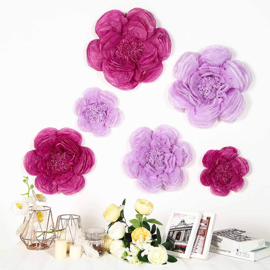 Set of 6 Lavender Eggplant Giant Peony 3D Paper Flowers Wall Decor - 12",16",20" Decorations PROstorez Default Title