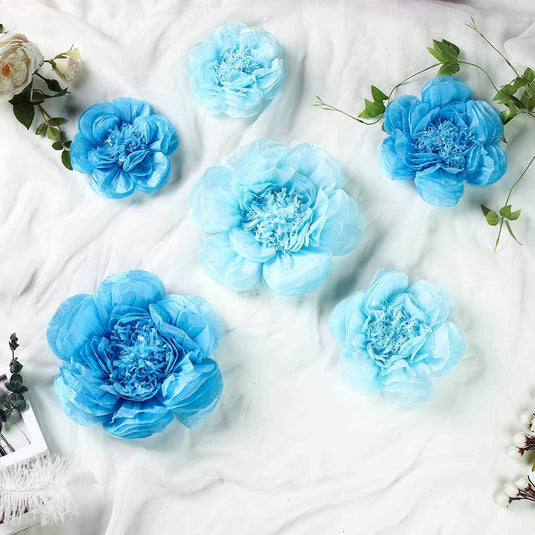 Set of 6 Periwinkle Turquoise Peony 3D Paper Flowers Wall Decor - 7