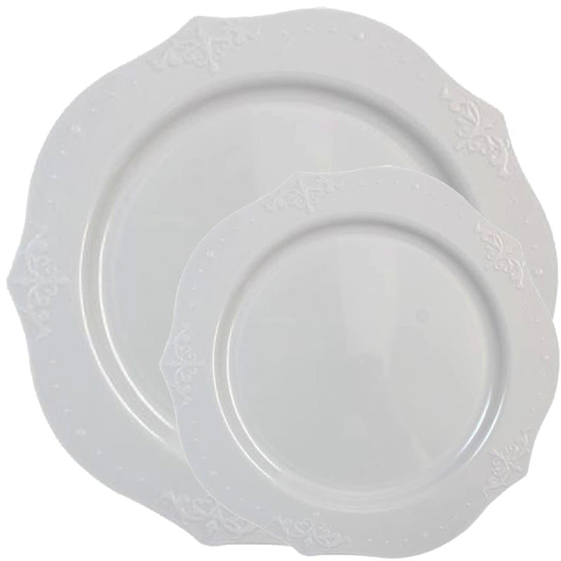 Load image into Gallery viewer, ANTIQUE COLLECTION ELEGANT WHITE PLASTIC TABLEWARE PACKAGE Disposable Plates Decorline
