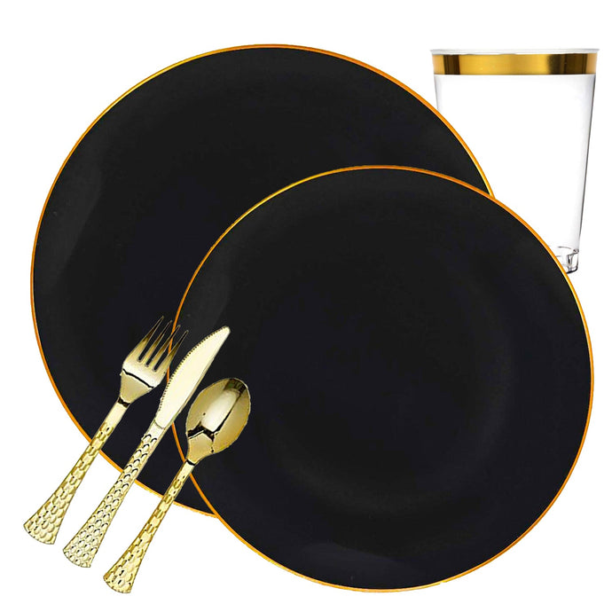 Organic Collection Dinner Plate Black & Gold Rim Tableware Package Disposable Plates Decorline