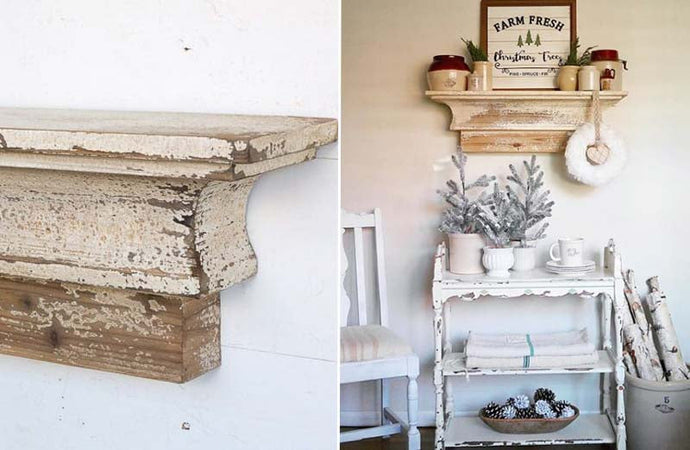 Distressed Chippy Wood Floating Shelf General PHC