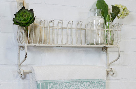 Distressed White Metal Towel Rack General VIP