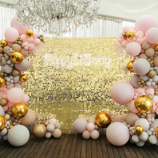 Shiny Gold Square Sequin Shimmer Wall Party Photo Backdrop, 24sq.ft Active Spangle Wall Art Décor Panels - 24 Panels Decorations HIER_5350