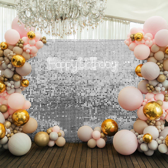 Shiny Silver Square Sequin Shimmer Wall Party Photo Backdrop, 24sq.ft Active Spangle Wall Art Décor Panels - 24 Panels Decorations HIER_5350