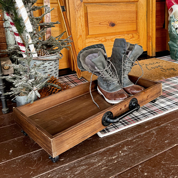 Rustic Wooden Shoe Tray With Wheels Whats trending ABH