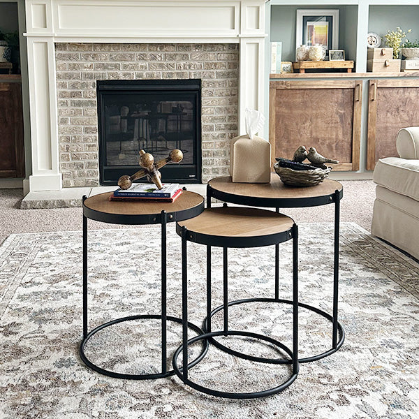 Modern Round Accent Wood Table, Set of 3 Sale ABH