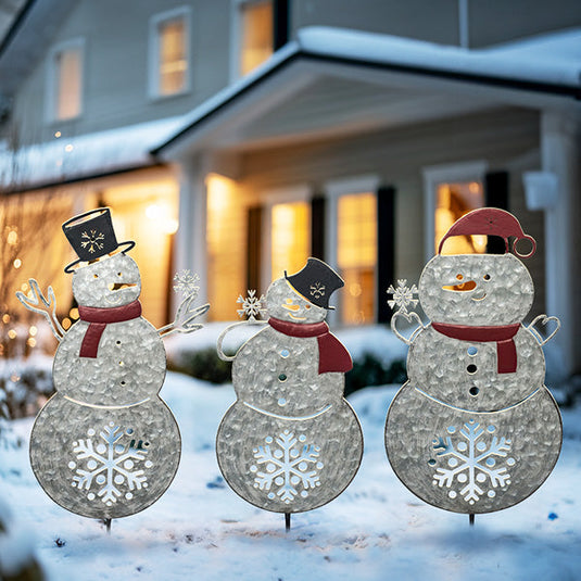 Metal Snowman Christmas Yard Stakes with Cutouts, Set of 3 General TP