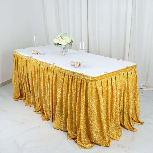 Spandex 17ft Table Skirt Gold Pleated Metallic Shimmer Tinsel with Top Velcro Strip Event Decoration Table Skirts PROstorez Default Title