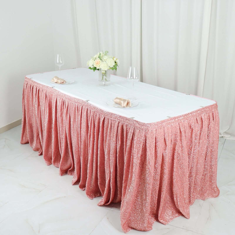Spandex 17ft Table Skirt Rose Gold Pleated Metallic Shimmer Tinsel with Top Velcro Strip Table Cover Table Skirts PROstorez Default Title