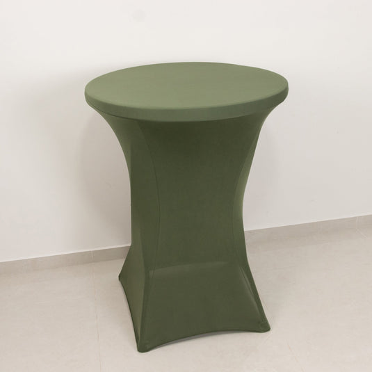 Spandex 24"-32" Round Cocktail Table Cover Dusty Sage Green - Easy to Maintain Stretch Fitted Highboy Tablecloth Tablecloths HIER_2130