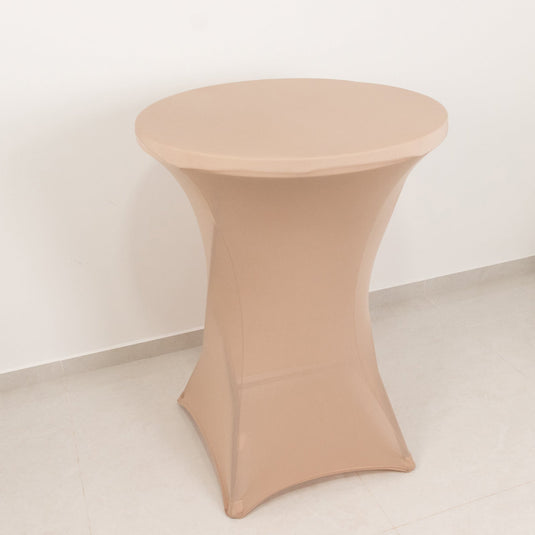 Spandex 24"-32" Round Cocktail Table Cover Nude - Easy to Maintain Stretch Fitted Highboy Tablecloth Tablecloths HIER_2130