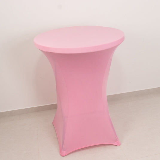 Spandex 24"-32" Round Cocktail Table Cover Pink - Easy to Maintain Stretch Fitted Highboy Tablecloth Tablecloths HIER_2130