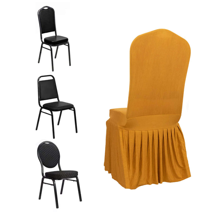 Spandex Chair Cover with Ruffle Pleated Skirt for Banquet Chairs Gold - 1-Piece Stretch Fitted Slipcover Chair Covers HIER_3122