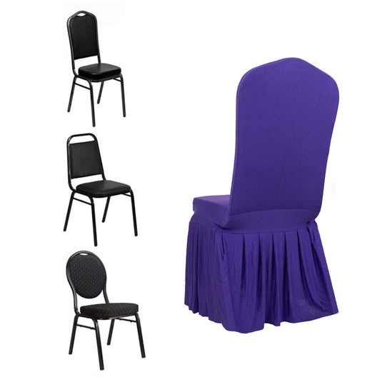 Spandex Chair Cover with Ruffle Pleated Skirt for Banquet Chairs Purple - 1-Piece Stretch Fitted Slipcover Chair Covers HIER_3122