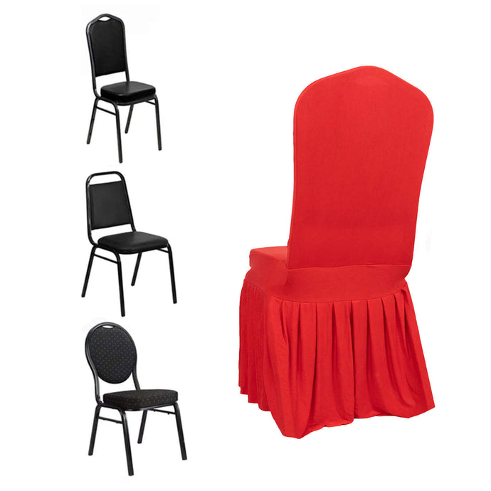 Spandex Chair Cover with Ruffle Pleated Skirt for Banquet Chairs Red - 1-Piece Stretch Fitted Slipcover Chair Covers HIER_3122