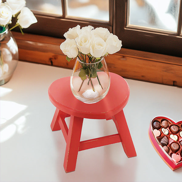 Distressed Red Heart Wooden Riser Stool Sale ABH