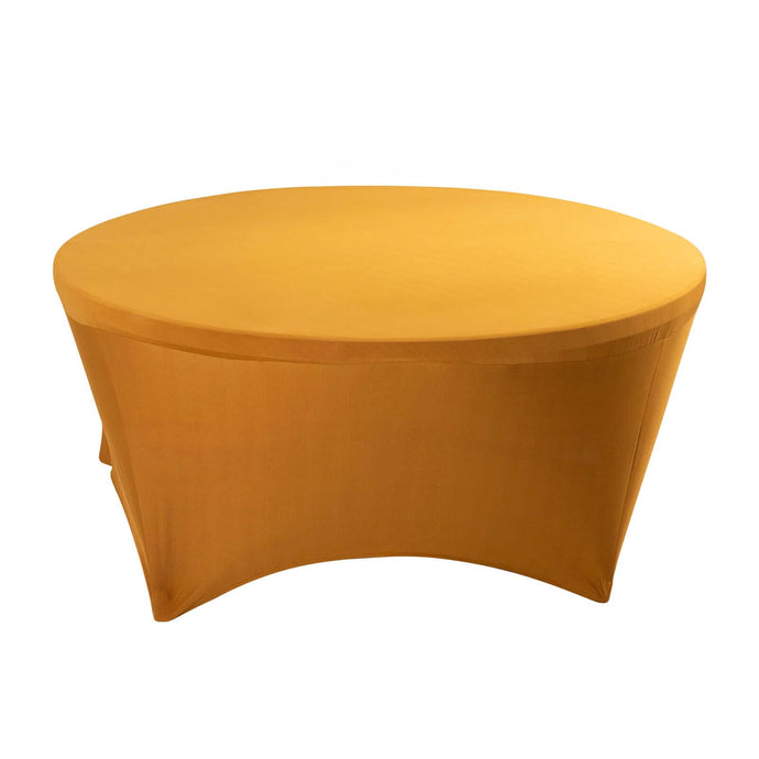 Stretch Spandex 6ft Round Tablecloth Gold - Durable Form-Fitting Table Cover for Events & Presentations Tablecloths HIER_2130