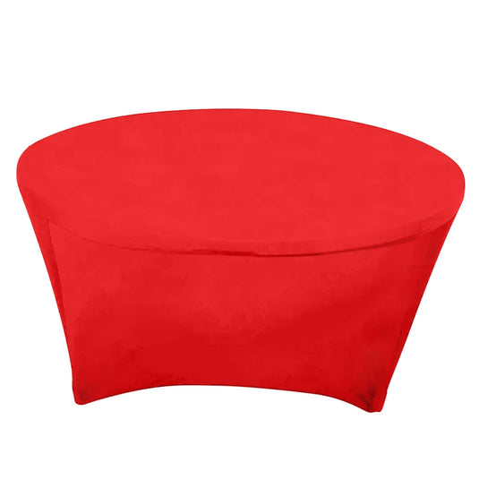 Stretch Spandex 6ft Round Tablecloth Red - Durable Form-Fitting Table Cover Tablecloths HIER_2130