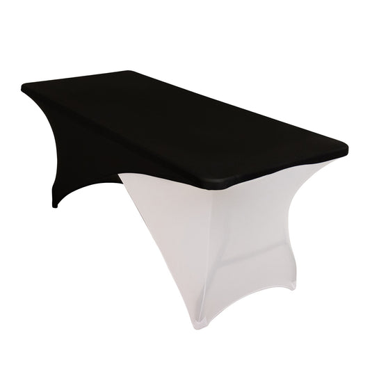 Stretch Spandex 72"x30" Rectangle Table Cover Black/White Cross Over Design - Versatile & Sleek Two-Piece Fitted Tablecloth with Elastic Foot Pockets Tablecloths HIER_2130