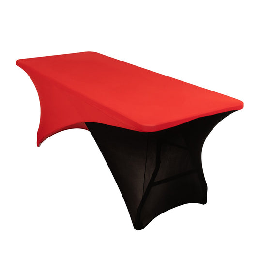 Stretch Spandex 72"x30" Rectangle Table Cover Red/Black Cross Over Design - Two-Piece Fitted Tablecloth with Elastic Foot Pockets Tablecloths HIER_2130