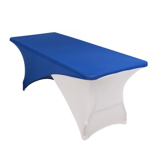 Stretch Spandex 72"x30" Rectangle Table Cover Royal Blue/White Cross Over Design - Two-Piece Fitted Tablecloth with Elastic Foot Pockets Tablecloths HIER_2130