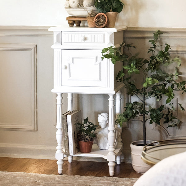 Ornate White Wooden Side Table General ABH