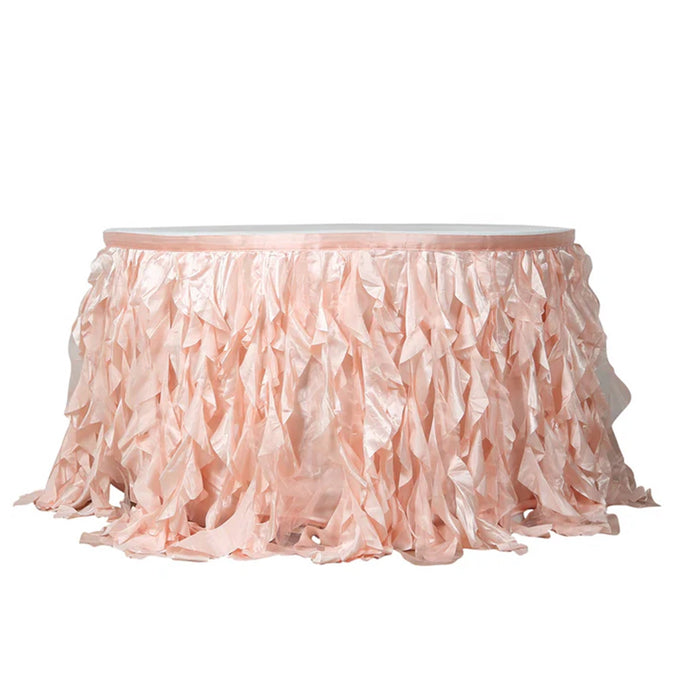 Taffeta 14ft Table Skirt Blush - Cascading Curly Willow Style Table Cover Table Skirts HIER_2220 Default Title