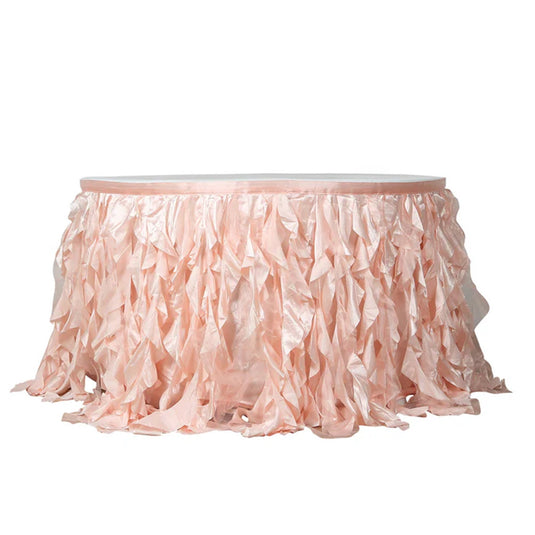 Taffeta 14ft Table Skirt Blush - Cascading Curly Willow Style Table Cover Table Skirts PROstorez Default Title