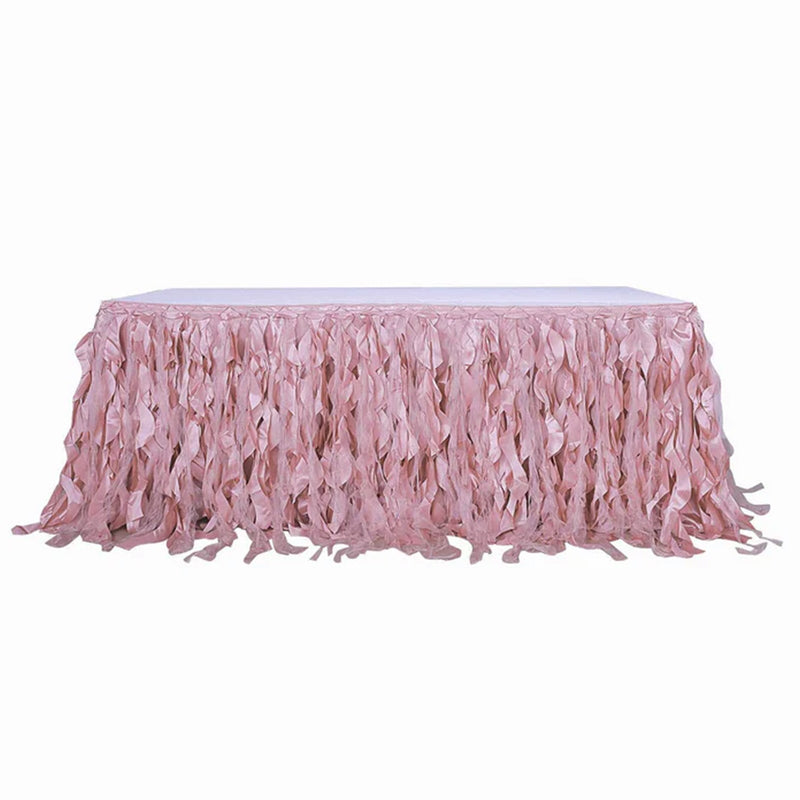 Taffeta 14ft Table Skirt Dusty Rose - Cascading Curly Willow Style Table Cover Table Skirts PROstorez Default Title
