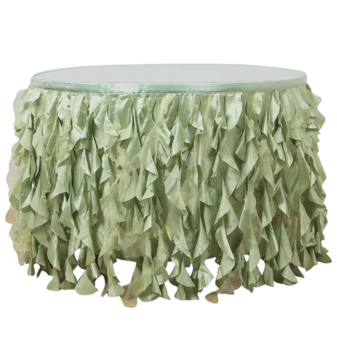 Taffeta 14ft Table Skirt Sage Green - Cascading Curly Willow Style Table Cover Table Skirts PROstorez Default Title