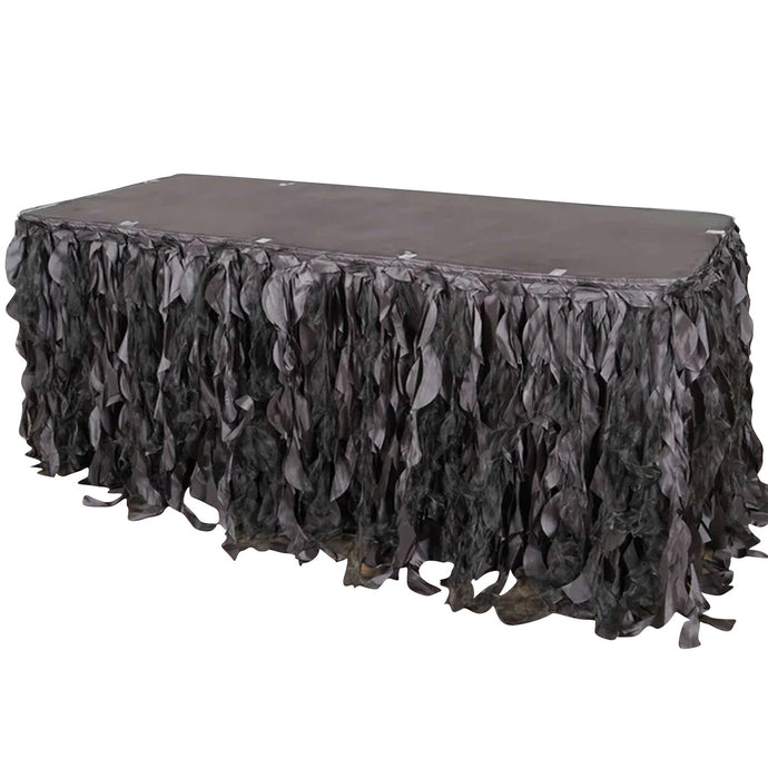 Taffeta 17ft Table Skirt Charcoal Gray - Cascading Curly Willow Style Table Cover Table Skirts PROstorez Default Title