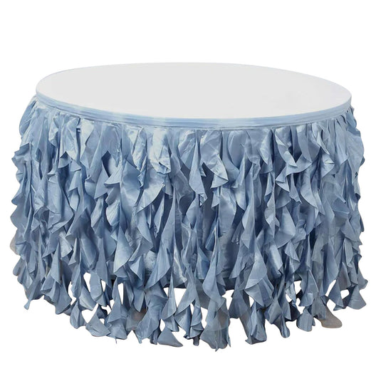 Taffeta 17ft Table Skirt Dusty Blue - Cascading Curly Willow Style Table Cover Table Skirts PROstorez Default Title