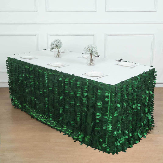 Taffeta Fabric 14ft Table Skirt Green 3D Leaf Petal Design - Exquisite & Stylish Event Table Cover Table Skirts PROstorez Default Title