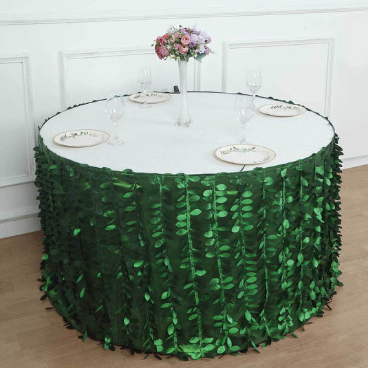 Taffeta Fabric 21ft Table Skirt Green 3D Leaf Petal Design - Exquisite & Stylish Event Table Cover Table Skirts PROstorez Default Title