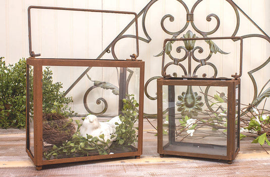 Set of 2 Rustic Glass Terrariums General WT