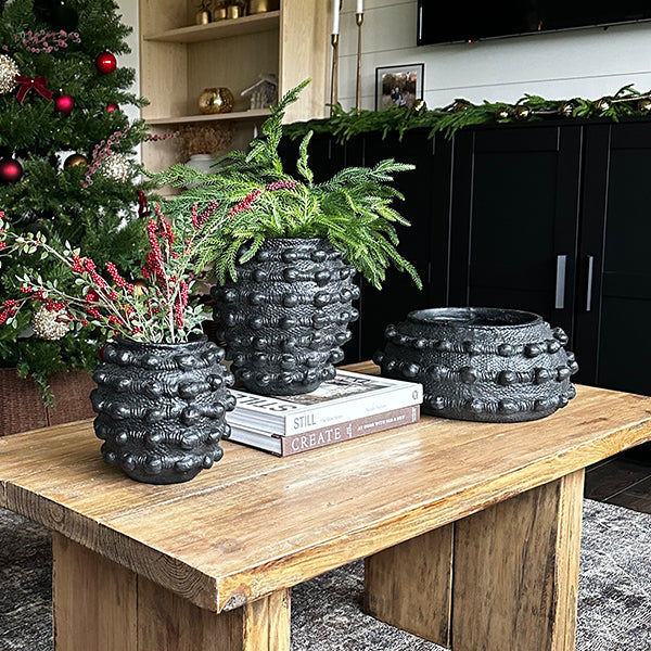 Handcrafted Textured Outdoor Matte Black Planters, Set of 3 Must Haves ABH