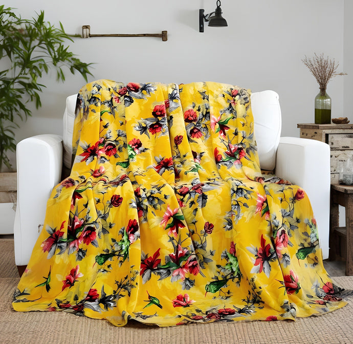 Yellow Farmhouse Rustic Spring Floral Hummingbirds Soft Fleece Throw Blanket Shop DaDalogy Bedding Collection