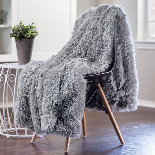 Solid Faux Long Fur Throw Blanket