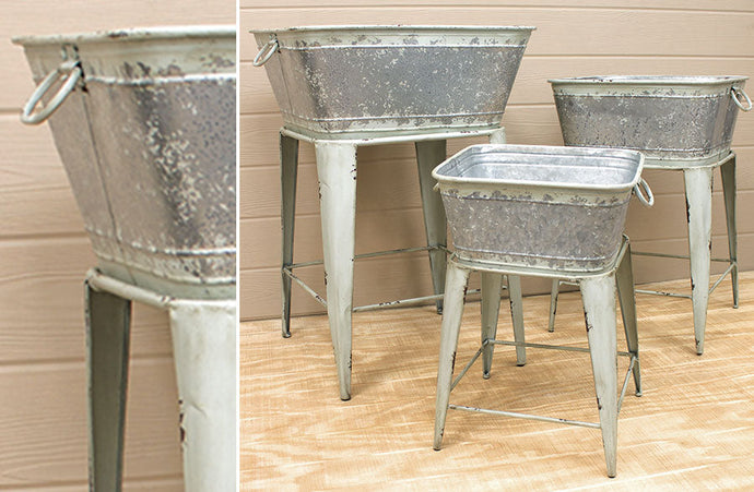 Distressed Finish Standing Galvanized Washtubs, Set of 3 General WT