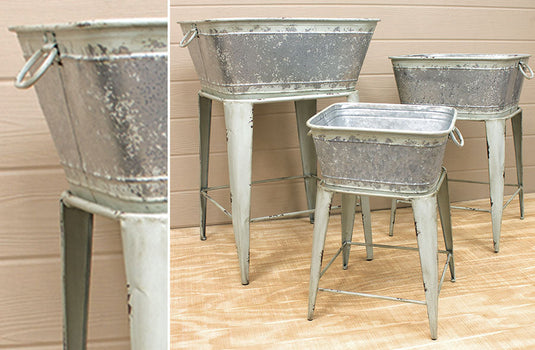 Distressed Finish Standing Galvanized Washtubs, Set of 3 General WT