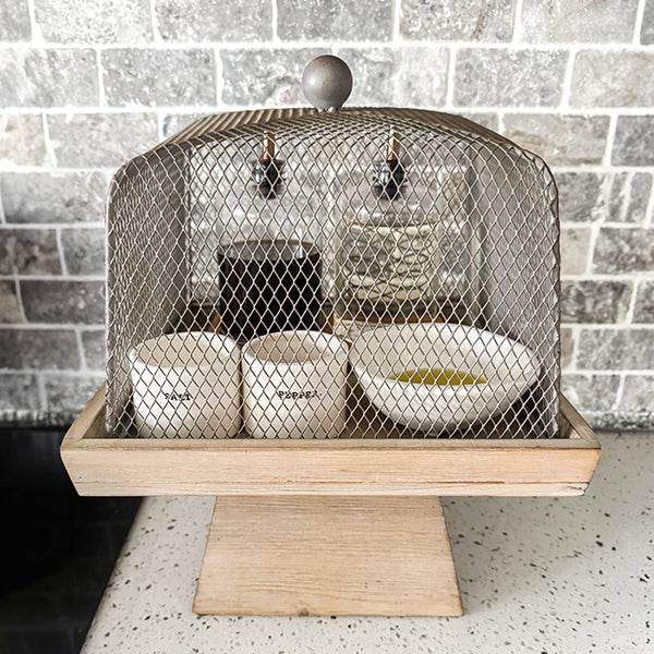 Wooden Serving Tray with Metal Cloche General ABH