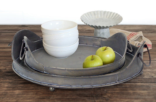 Distressed Metal Round Nesting Trays Set of 2 General MEL