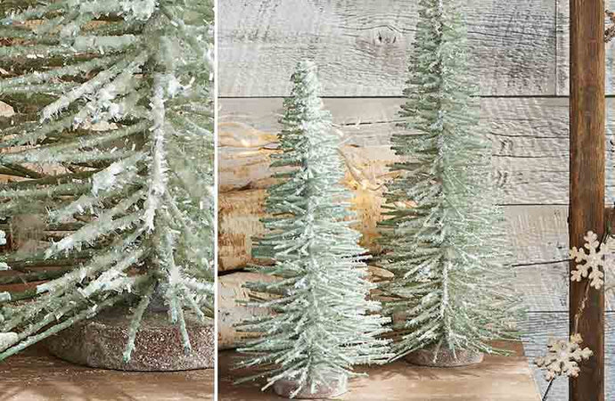 Snowy Tabletop Bristle Christmas Trees Set of 2 General RAZ