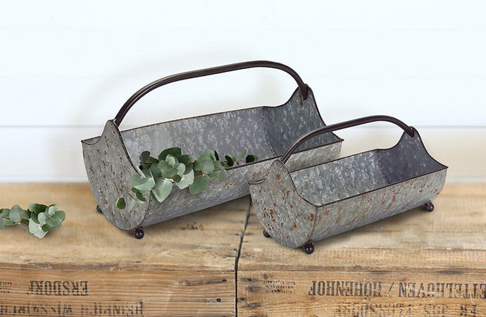 Galvanized Tin Feeding Troughs Set of 2 General MEL