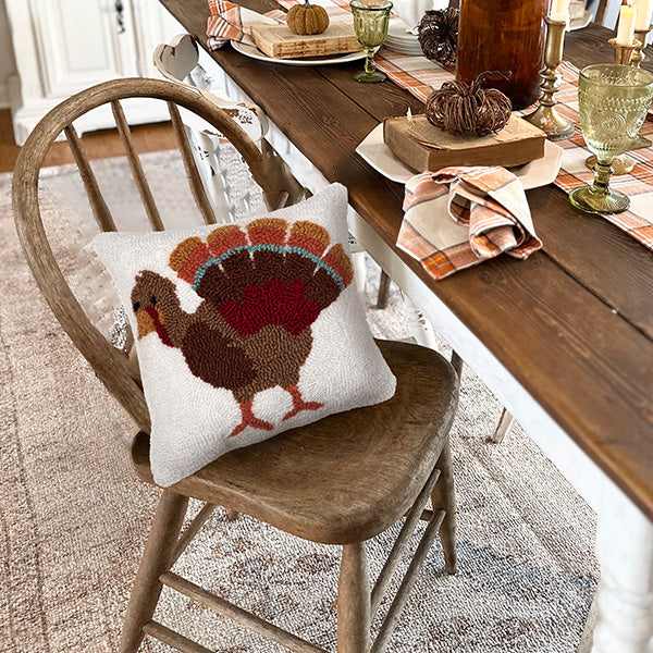 Turkey Feathers Hooked Pillow | Autumn Glow General CNF