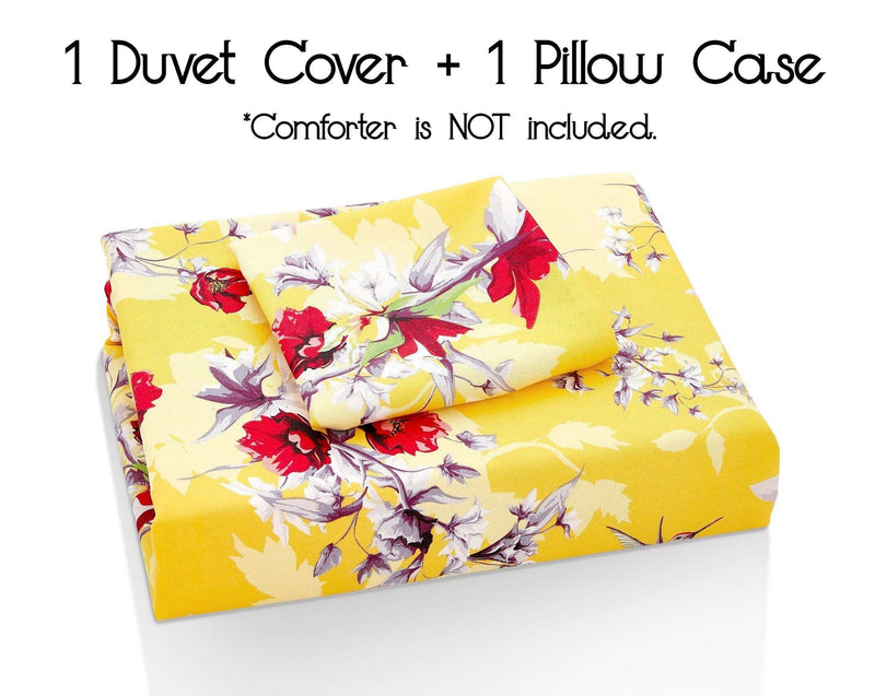 Load image into Gallery viewer, Sunshine Yellow Hummingbirds Floral Duvet Cover Set w/ Pillow Cases Shop DaDalogy Bedding Collection
