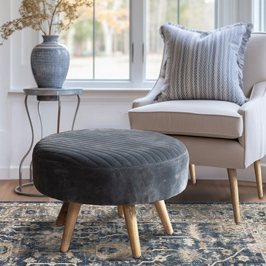 Steel Blue Velvet Ottoman Whats trending KAL