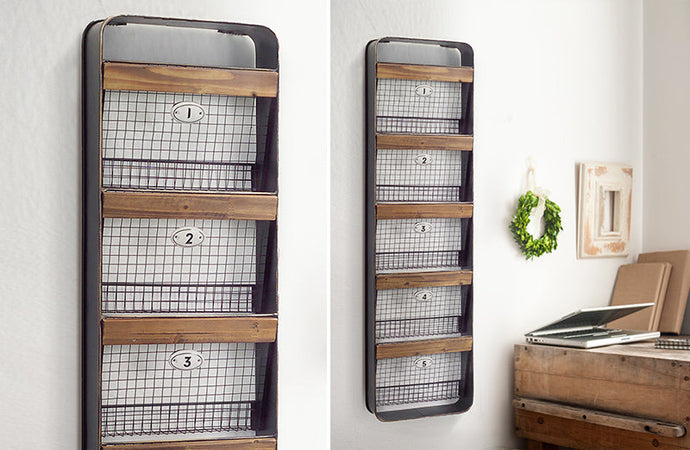 HUGE Five Basket Wood and Metal Wall Organizer General MEL